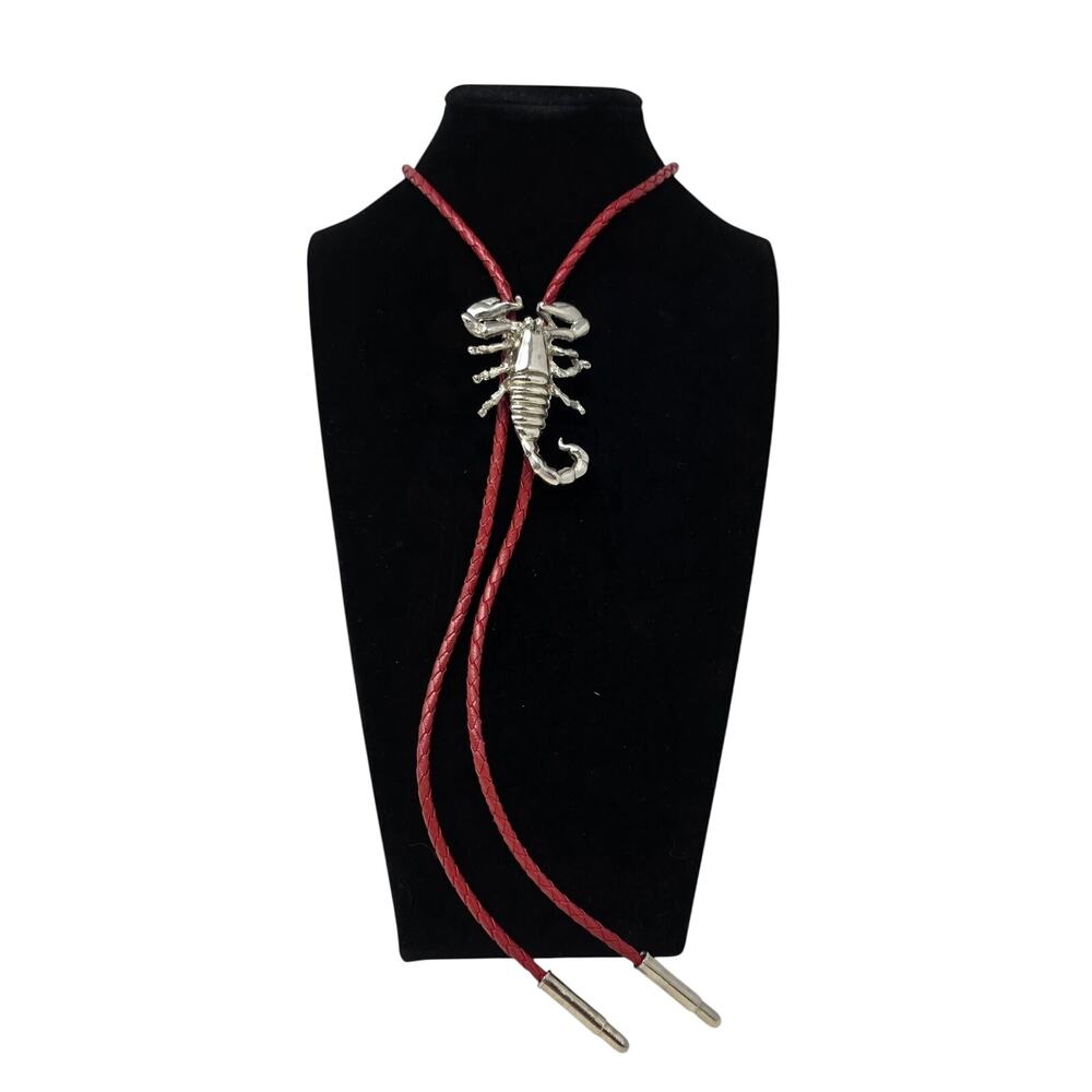 Vintage Sancrest Scorpion Bolo Tie Red Braided Cord Western Cowboy Necklace